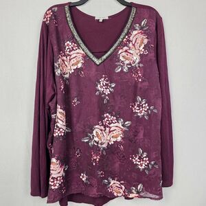 Maurices Floral V Neck Blouse Size 2x